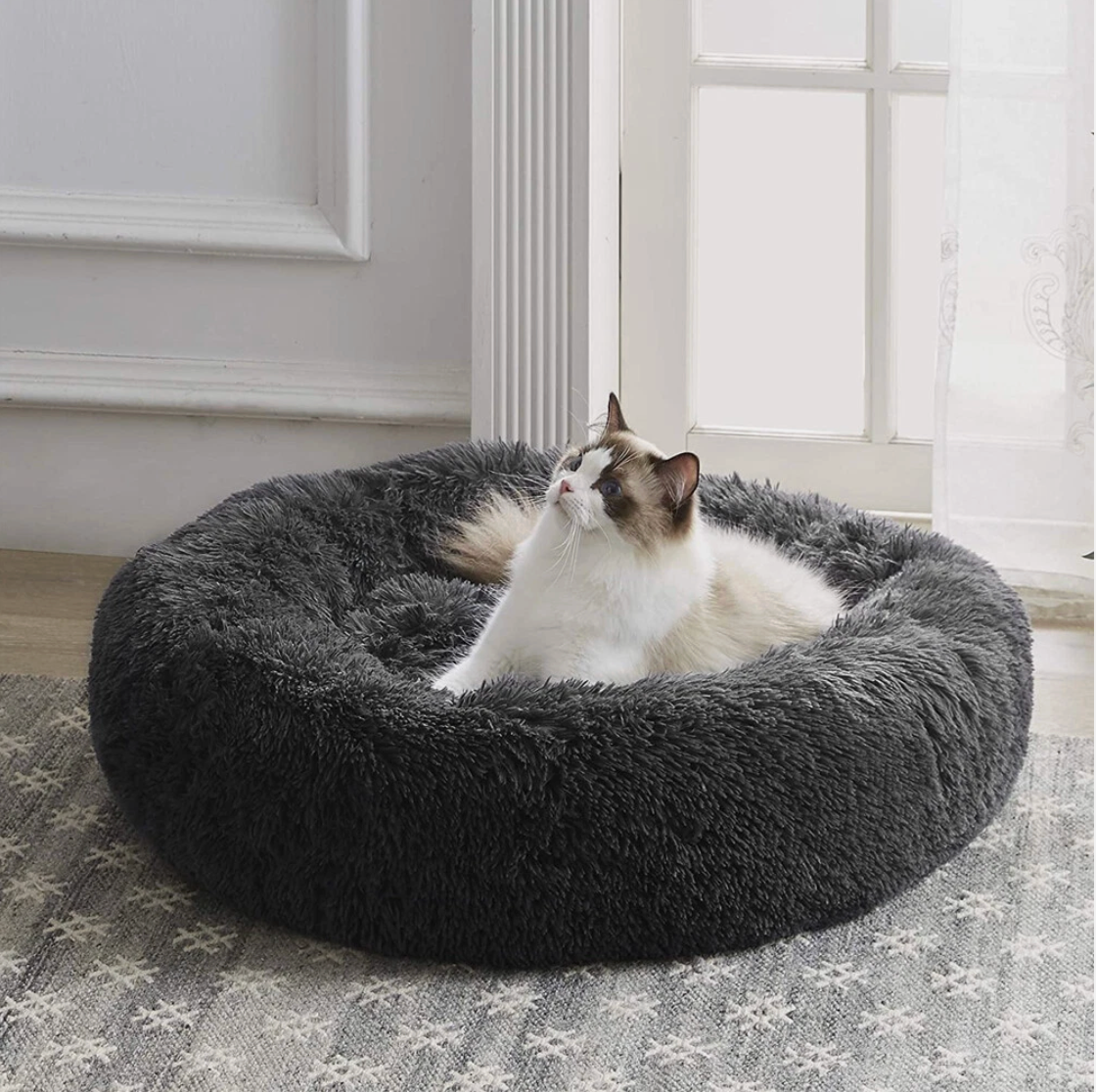 Dog & Cat Calming Plush Bed Midnight Black