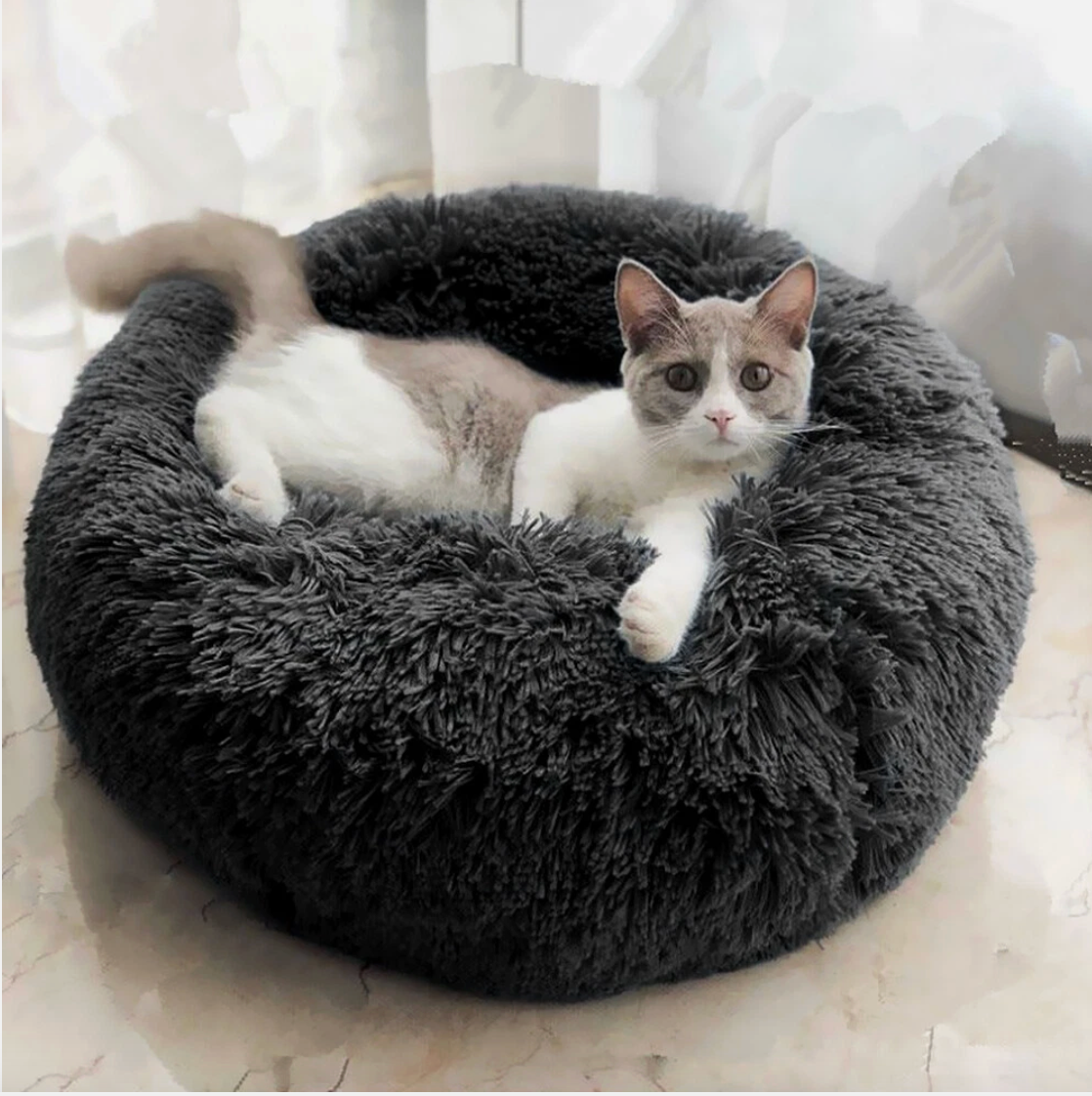 Dog & Cat Calming Plush Bed Midnight Black