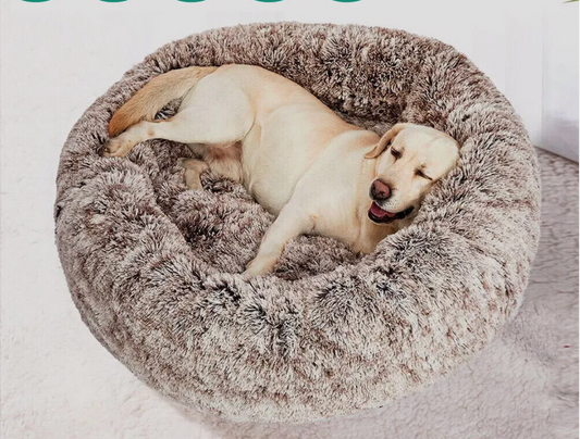 Dog & Cat Calming Plush Bed Crème Coffee